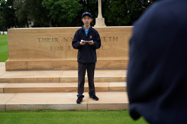 2021 Scholar Edison Lin giving a speech at Rookwood Cemetery
