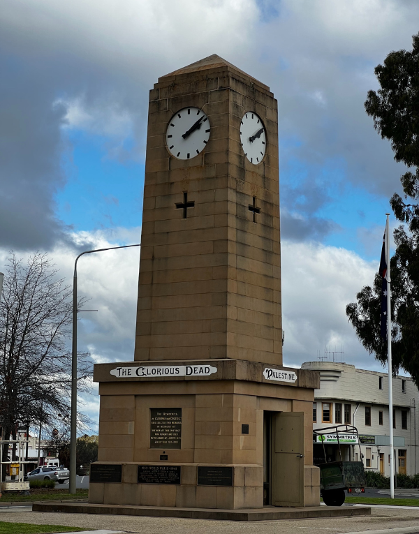 Corowa War Memorial Clock Fe whole monument from acquittal