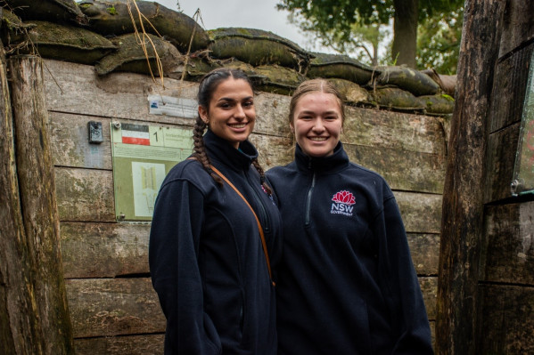 Emily and Zara standing at point 1 of the Trench Experience in Belgium