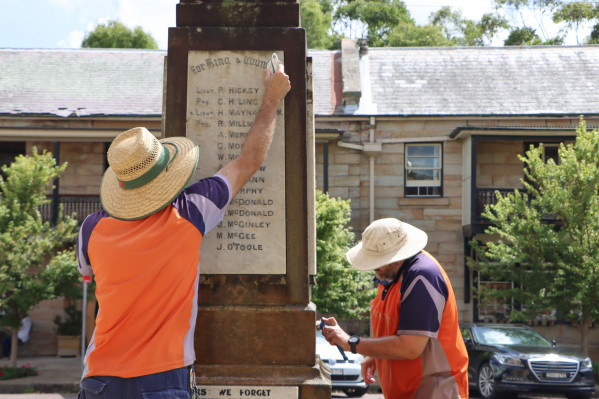 Restoration work underway on the Morpeth War Memorial.