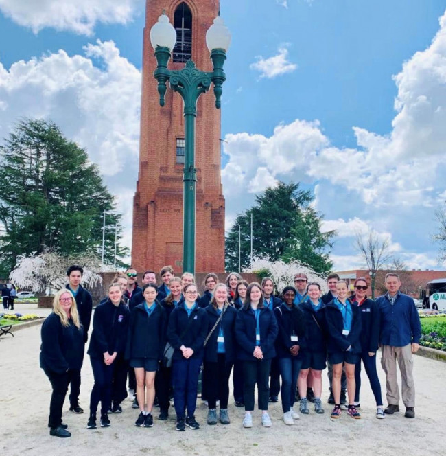 2022 study tour group at the Bathurst War Memorial Carillon. 