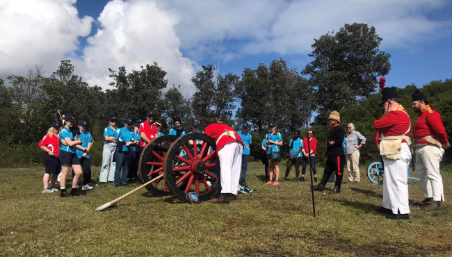 2022 scholars attending a display by 73rd Regiment of Foot Re-enactment Group.