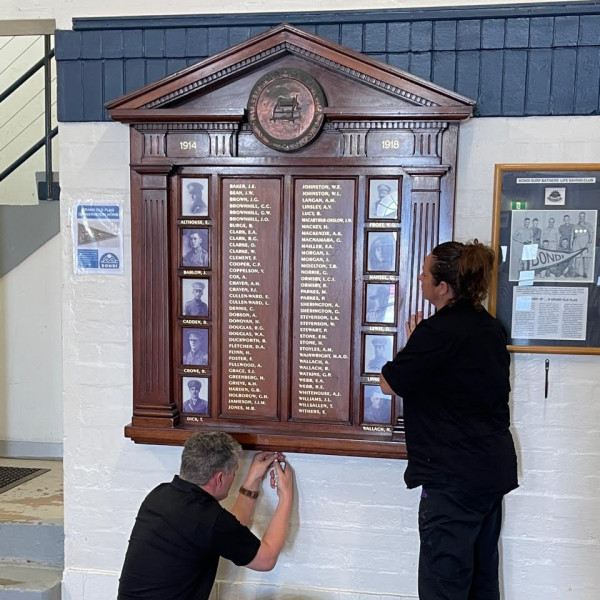 Restoration work underway on one of the Honour Rolls.