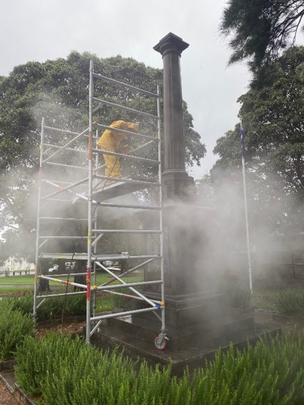 Pressure steam cleaning of the Kogarah War Memorial. 