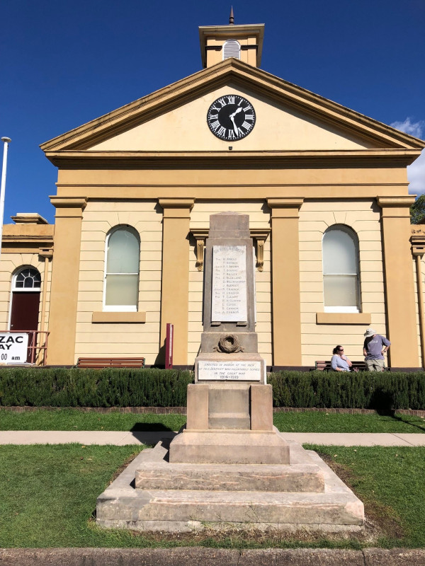 The restored Morpeth War Memorial standing outside the former Morpeth Court.