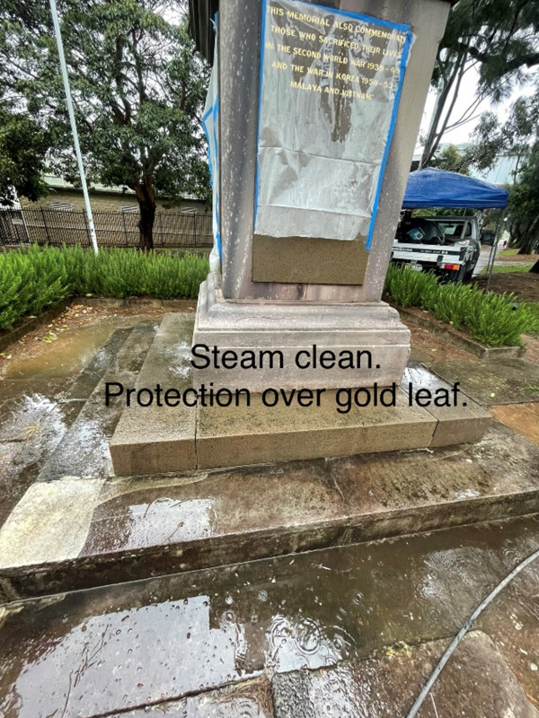 Protecting the gold leaf during steam cleaning. 