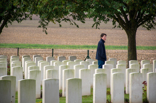 Malcolm walking the CWGC Cemetry in Belgium
