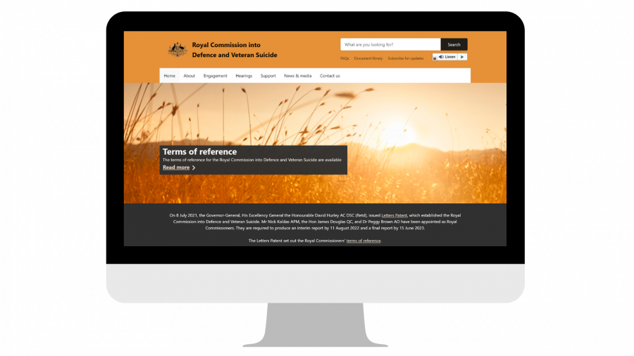 Royal Commission website's landing page 
